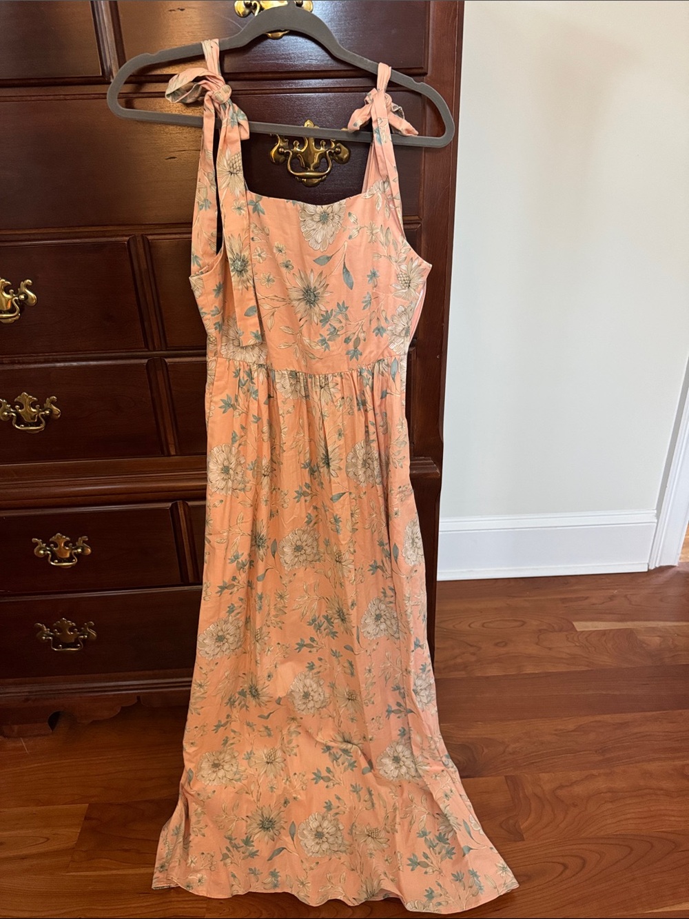 Gal Meets Glam Peach Floral Tie-Shoulder Maxi Dress